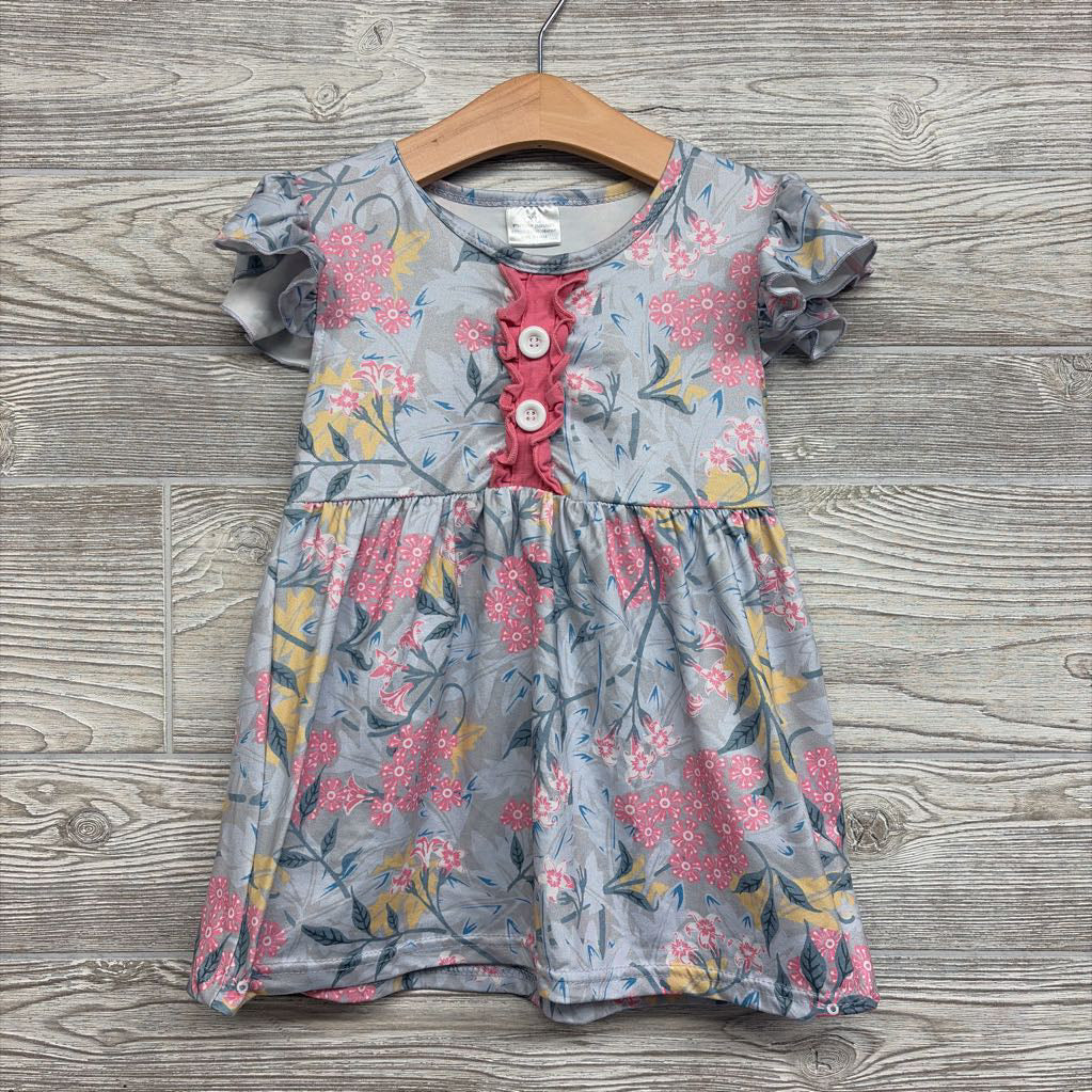 Flutter Sleeve Dress Flowers 3t