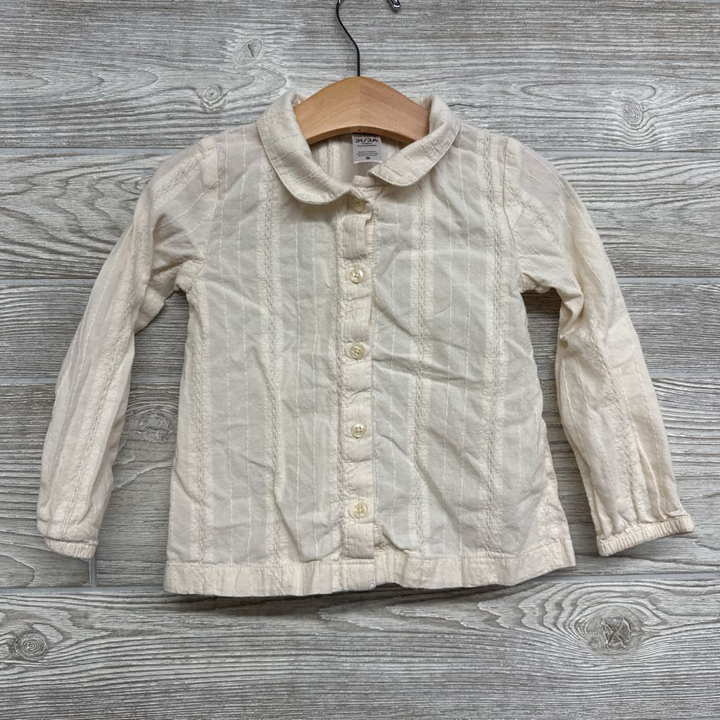 Button Up LS Shirt Textured Lines 3t