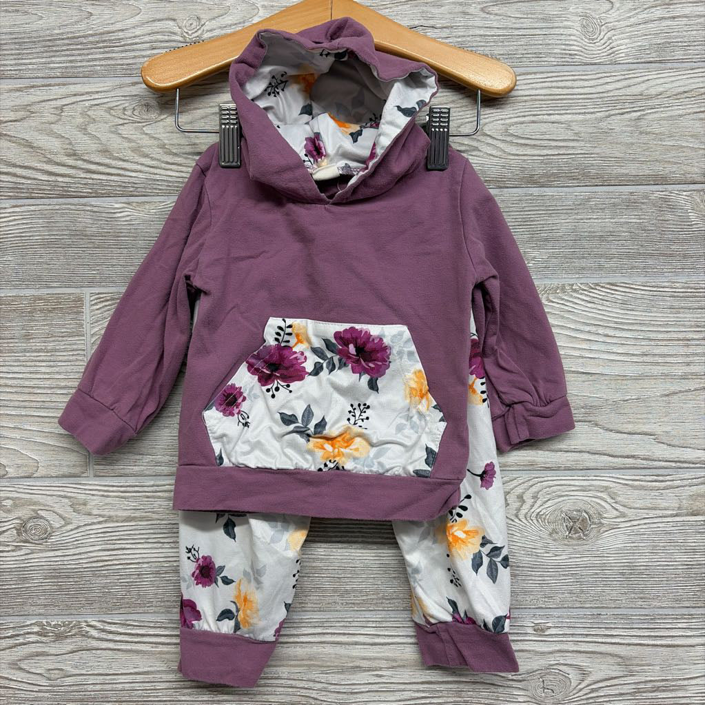 Hooded Shirt & Pants Flowers 12M