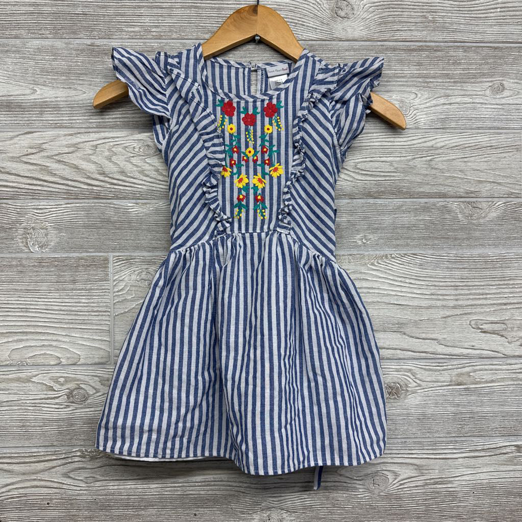 Linen Flutter Sleeve Dress Stripes Flowers 5
