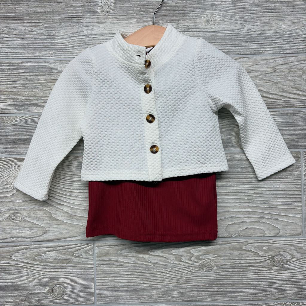 Textured Cardigan, Ribbed Shirt & Shorts Flowers 9-12M