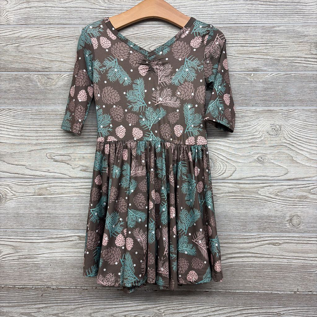 NEW Cross Back Twirl Dress Pinecones Dots 3-4
