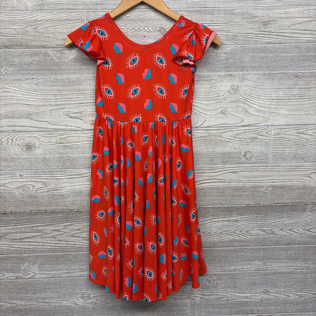 NEW Flutter Sleeve Twirl Dress Eyes Lips 8-10
