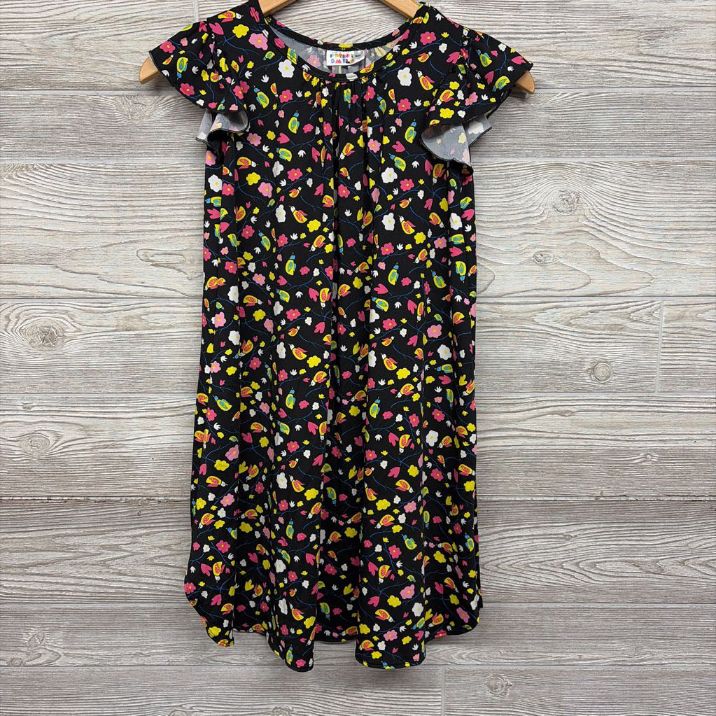 NEW Flutter Sleeve Dress Flowers Birds 8-10