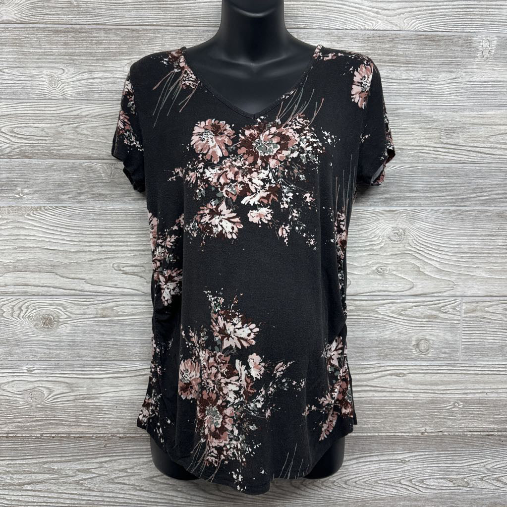 Ruched V Neck Shirt Flowers Large