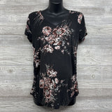 Ruched V Neck Shirt Flowers Large