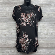 Ruched V Neck Shirt Flowers Large