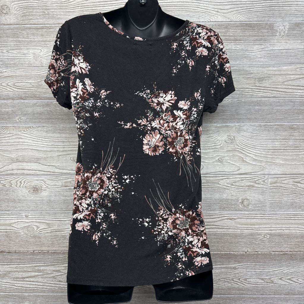 Ruched V Neck Shirt Flowers Large