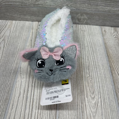 NEW Girls Slippers Socks Sequins Cats 12/13c