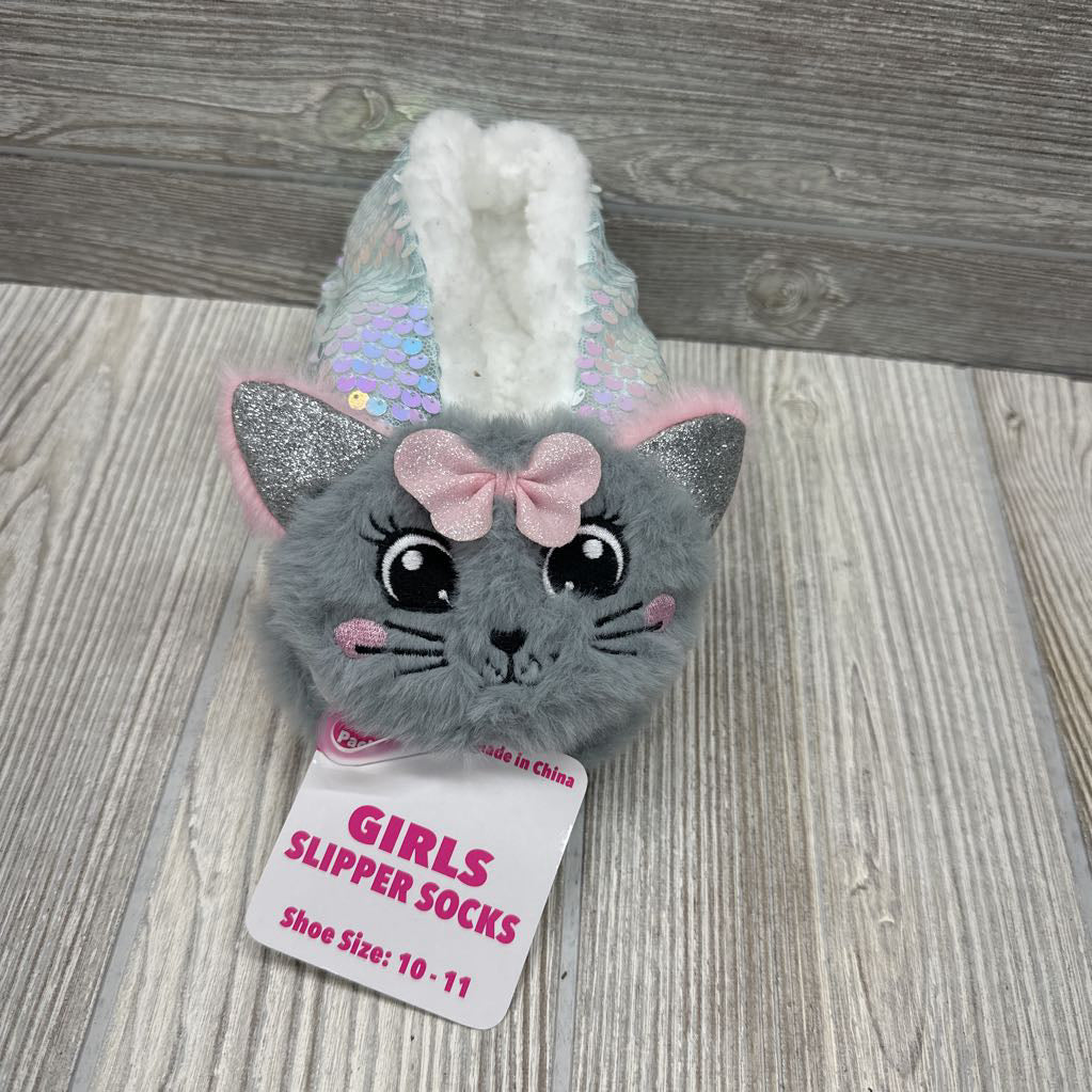 NEW Girls Slippers Socks Sequins Cat10/11c