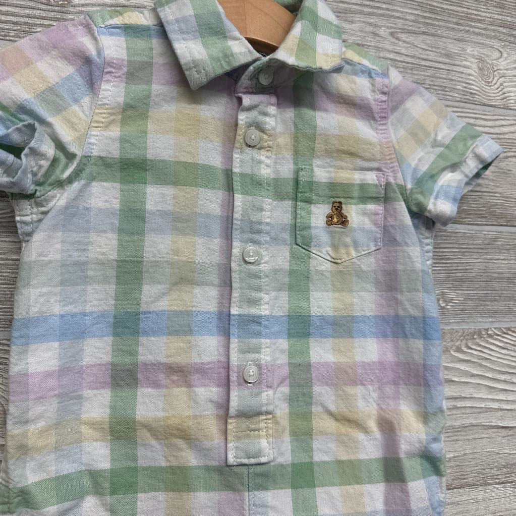 Gingham Linen Romper & Hat 6-12M