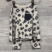 LS Ribbed Shirt & Pants Flowers Lettuce Trim 12M