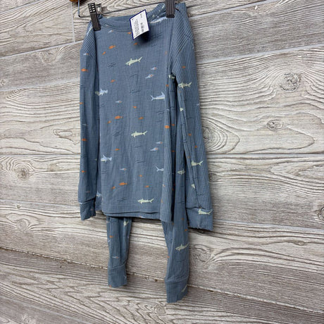 2 Pc LS Ribbed Bamboo PJs Sharks Fish 3T