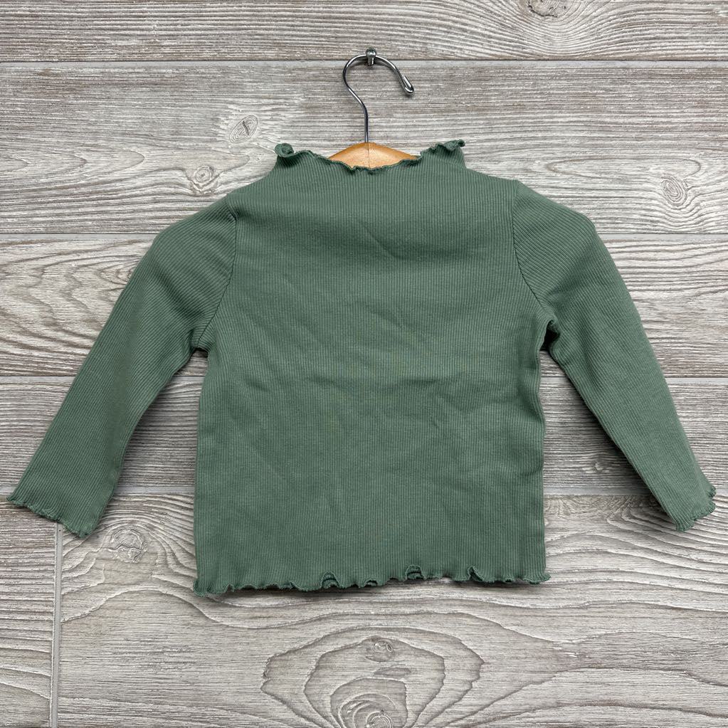 LS Ribbed Mock Neck Shirt Lettuce Trim 12M