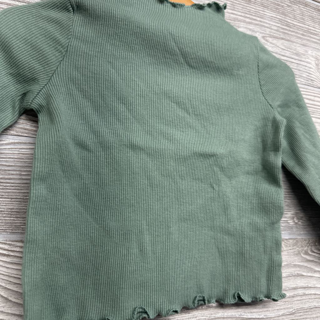LS Ribbed Mock Neck Shirt Lettuce Trim 12M