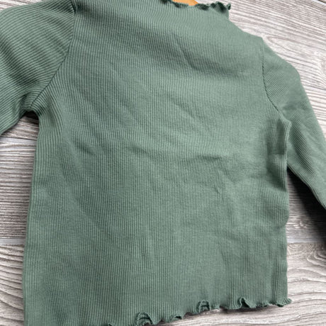 LS Ribbed Mock Neck Shirt Lettuce Trim 12M