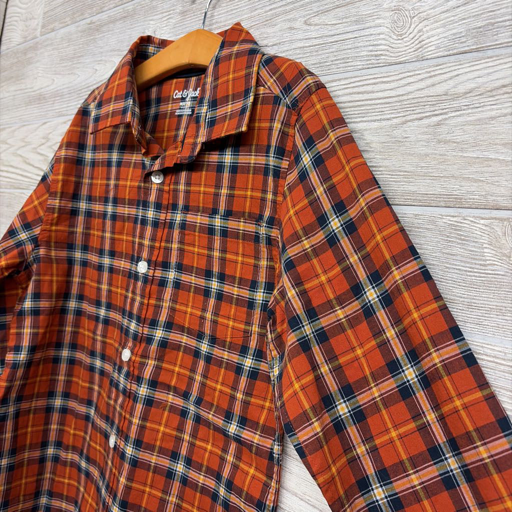 NEW LS Plaid Button Up Shirt Chest Pocket 8-10
