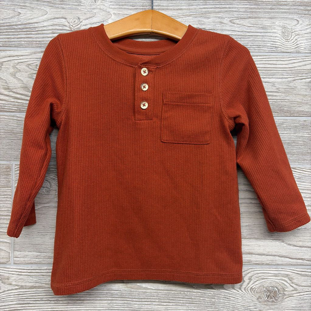LS Waffle Knit Henley Shirt Chest Pocket 2T