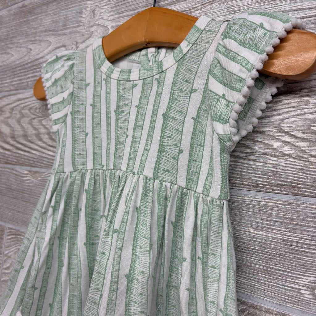 Bamboo Flutter Sleeve Dress Pom Trim 0-3M