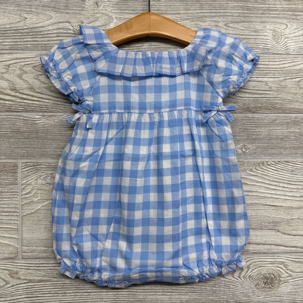 NEW Square Neck Gingham Bubble Romper Ruffle Collar 6-12M *