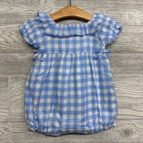 NEW Square Neck Gingham Bubble Romper Ruffle Collar 6-12M *