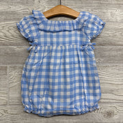 NEW Square Neck Gingham Bubble Romper Ruffle Collar 6-12M *