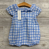 NEW Square Neck Gingham Bubble Romper Ruffle Collar 6-12M *