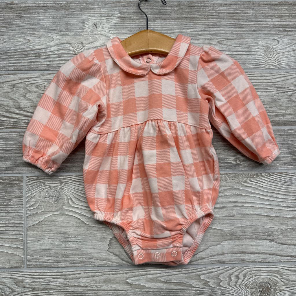 LS Collared Bubble Romper Gingham 3-6M