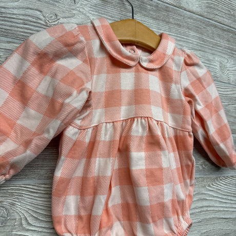 LS Collared Bubble Romper Gingham 3-6M