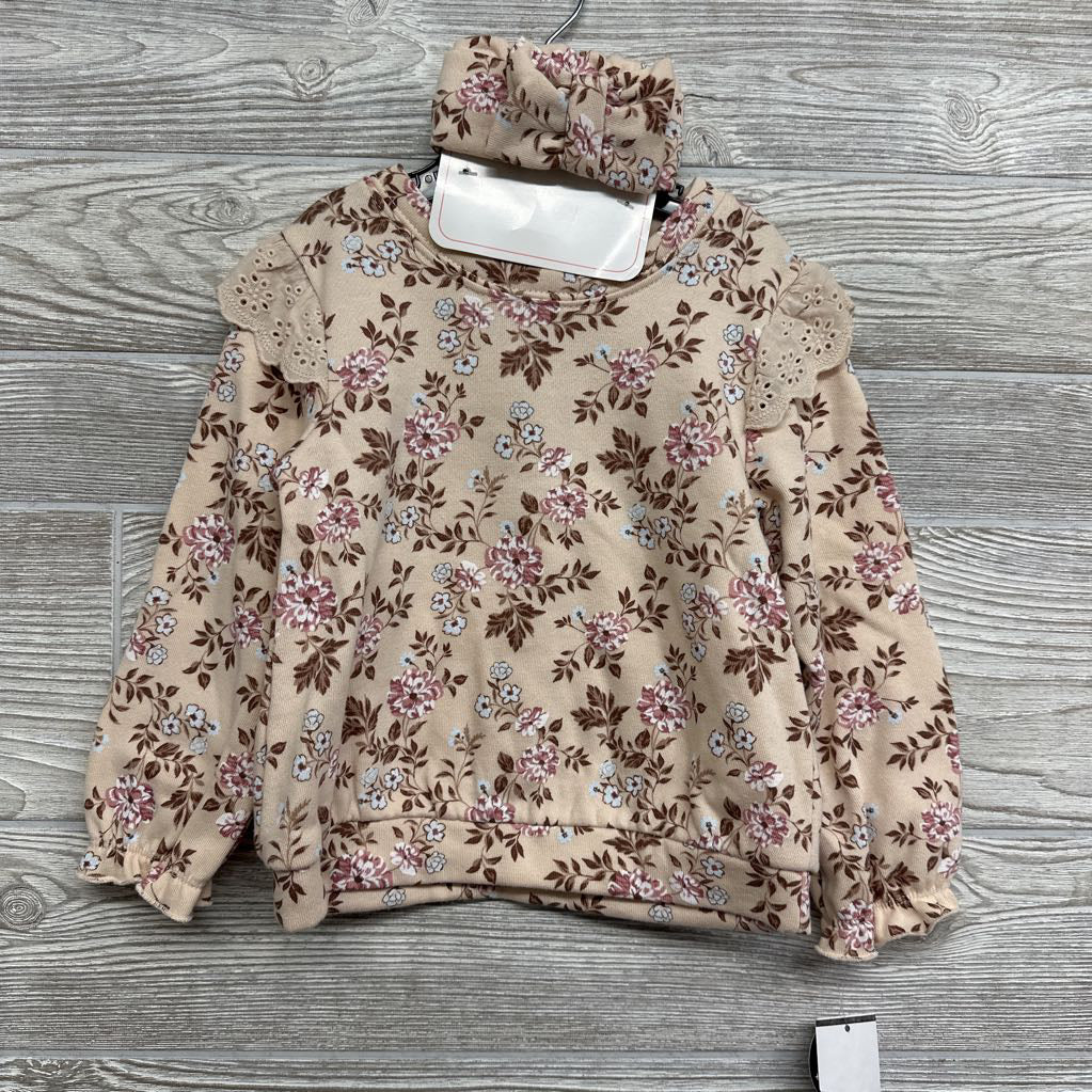 NEW Crewneck & Headwrap Flowers Eyelet Ruffle 2T