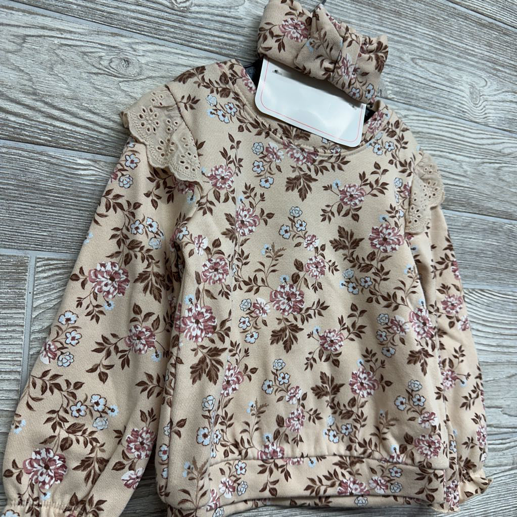NEW Crewneck & Headwrap Flowers Eyelet Ruffle 2T