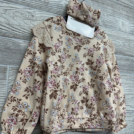 NEW Crewneck & Headwrap Flowers Eyelet Ruffle 2T