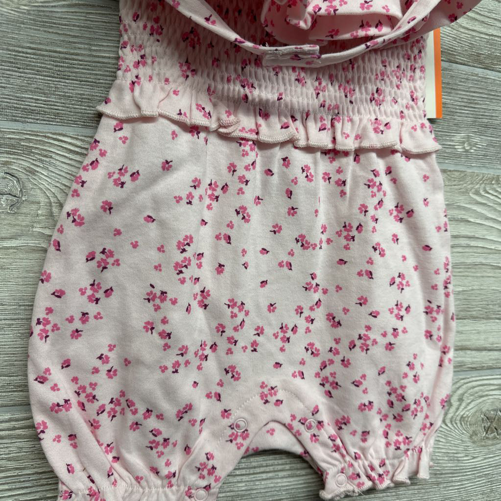 NEW Smocked Tank Romper & Sun Hat Flowers 6-9M