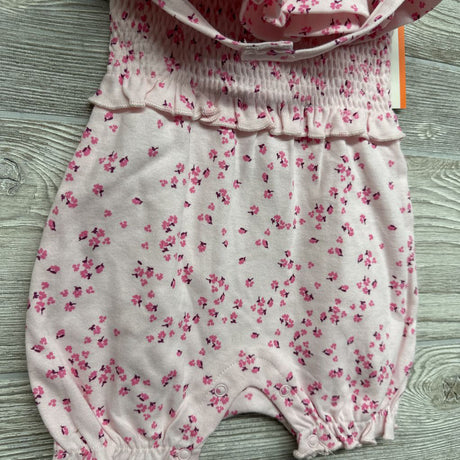 NEW Smocked Tank Romper & Sun Hat Flowers 6-9M