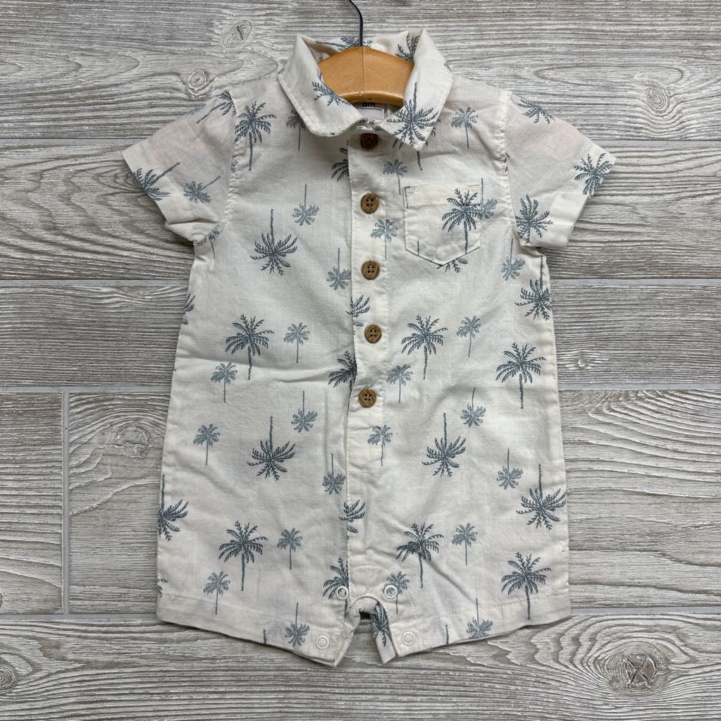 Nw/oT Button Up Shorty Romper Palm Trees 6M