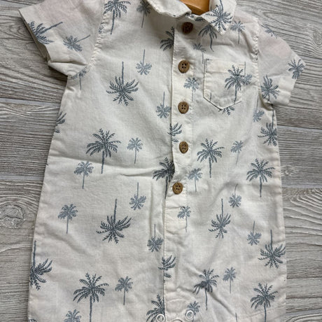 Nw/oT Button Up Shorty Romper Palm Trees 6M