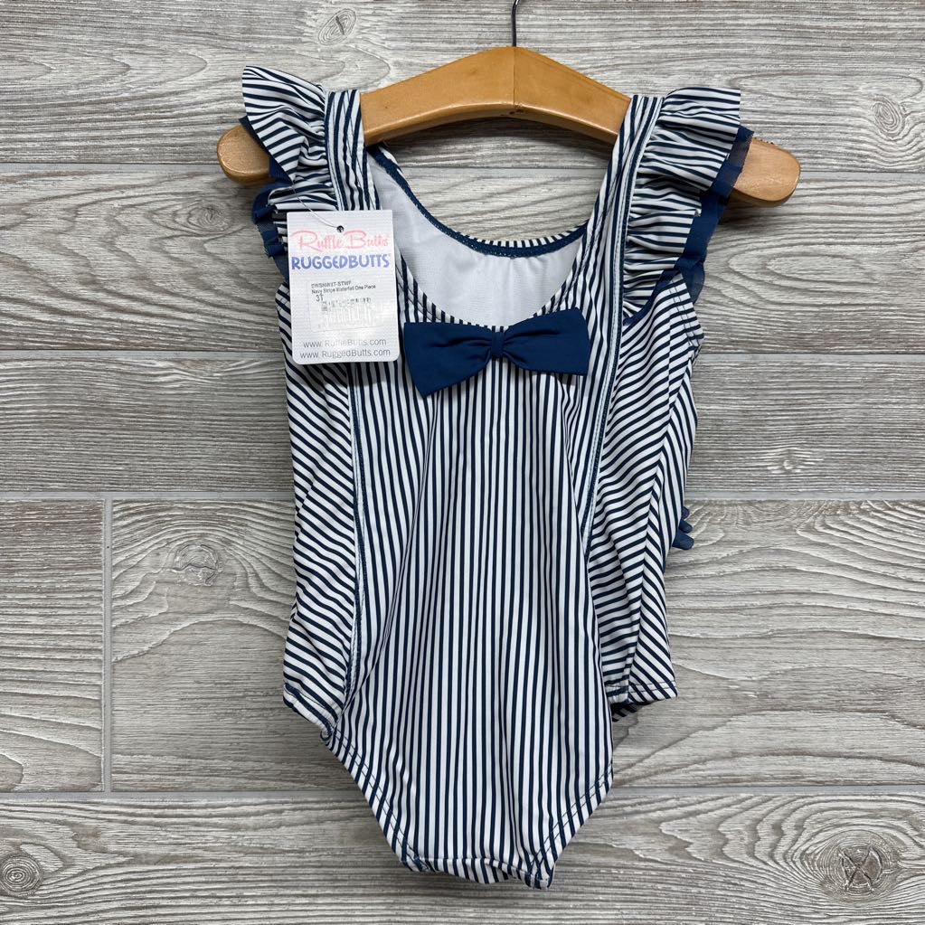 NEW Swimsuit Ruffles Stripe Waterfall Back Bow 3T