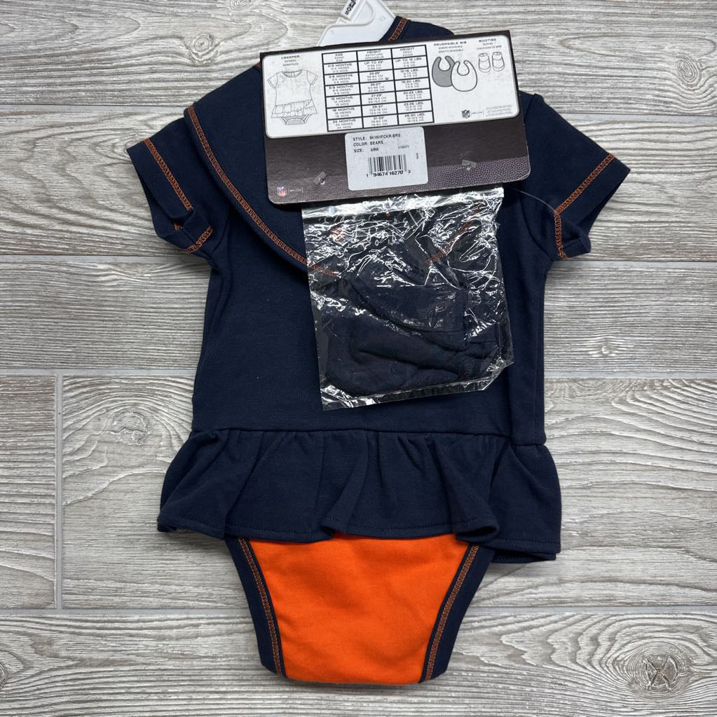NEW Chicago Bears Love Dress, Bib & Bootie Set 6-9M