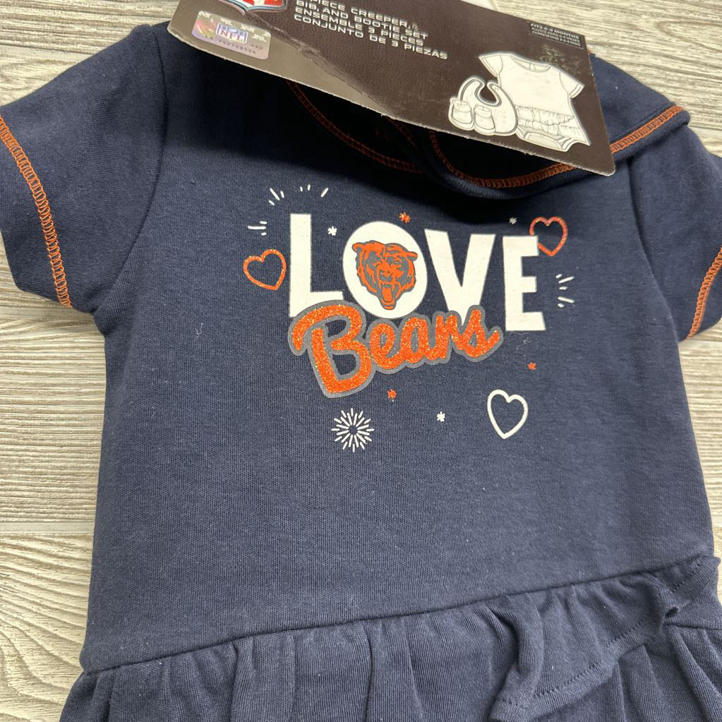 NEW Chicago Bears Love Dress, Bib & Bootie Set 6-9M