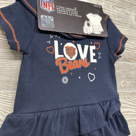 NEW Chicago Bears Love Dress, Bib & Bootie Set 3-6M