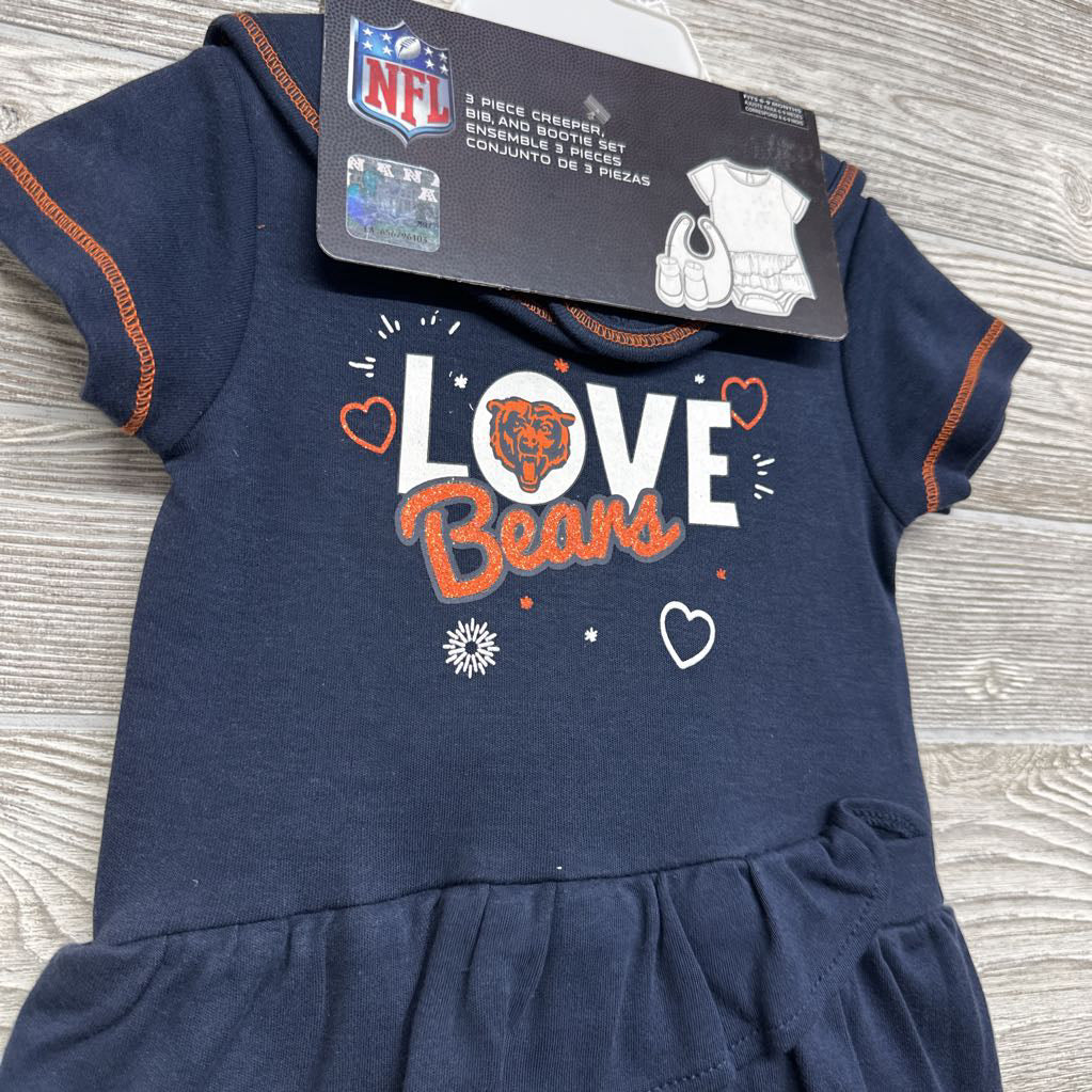 NEW Chicago Bears Love Dress, Bib & Bootie Set 6M
