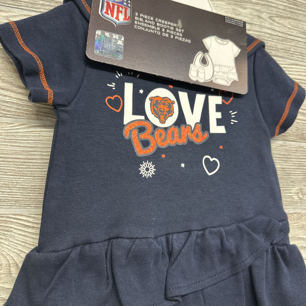 NEW Chicago Bears Love Dress, Bib & Bootie Set 3-6M