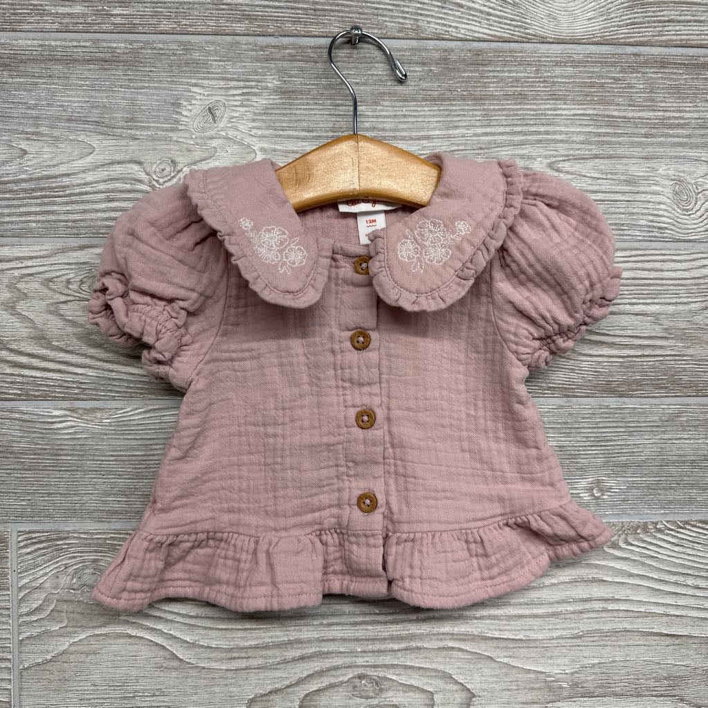 Gauze Button Up Collared Shirt Flowers 12M