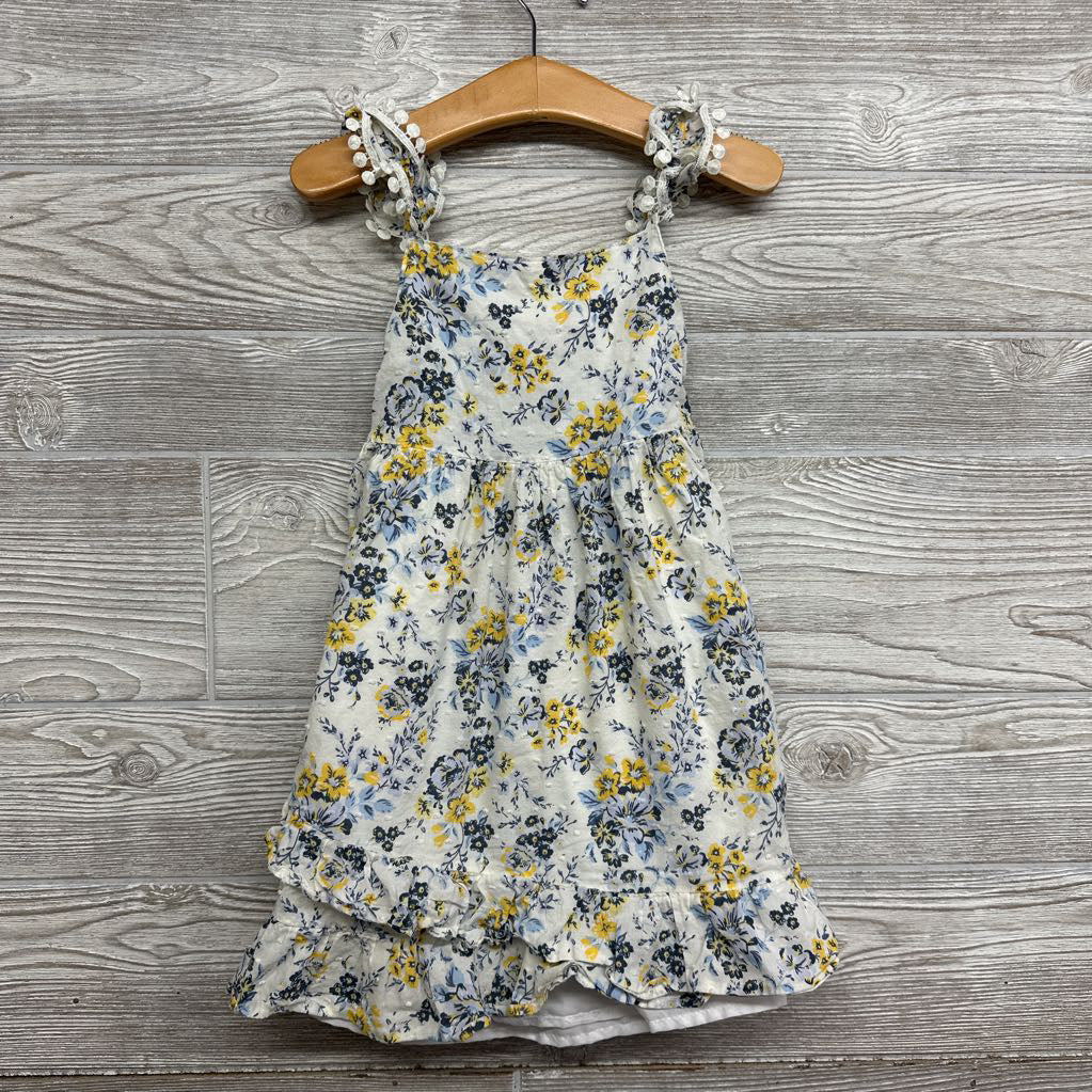 Flutter Strap Textured Tank Dress Flowers 4T