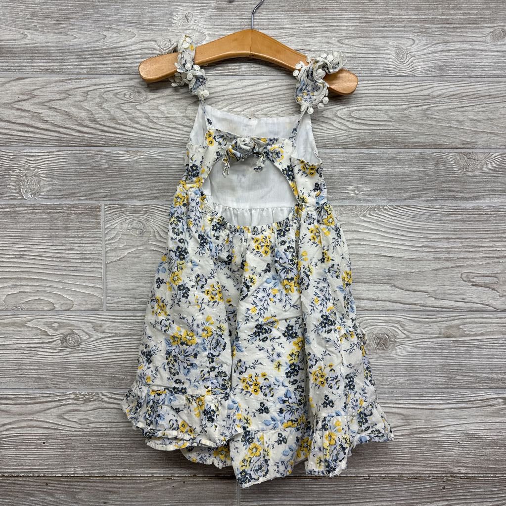 Flutter Strap Textured Tank Dress Flowers 4T