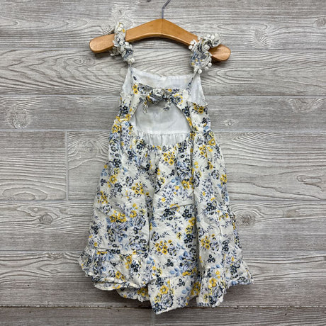 Flutter Strap Textured Tank Dress Flowers 4T