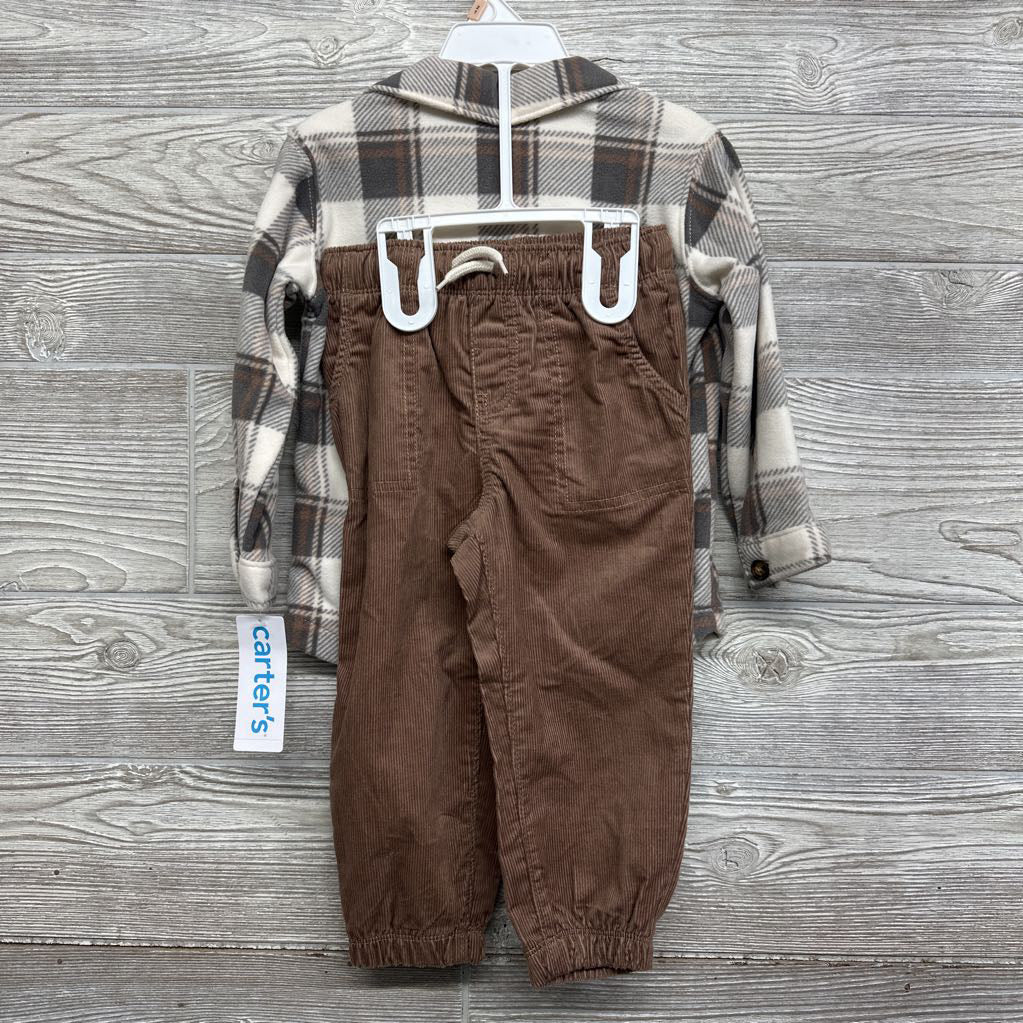 NEW Cord Pants & Plush Plaid Button Up Shirt 2t