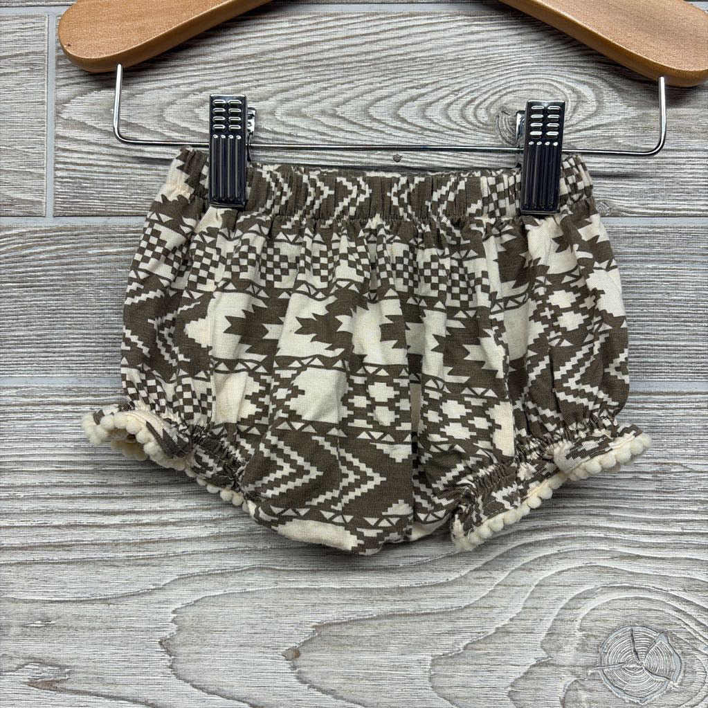 Bamboo LS Off Shoulder Shirt & Shorts Aztec Pom Trim 3-6M