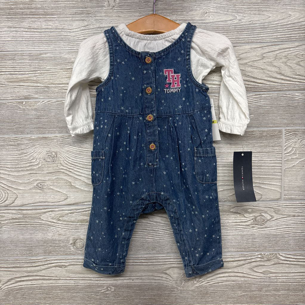 NEW Denim Overalls & Shirt Stars Hearts 3-6M