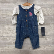 NEW Denim Overalls & Shirt Stars Hearts 3-6M